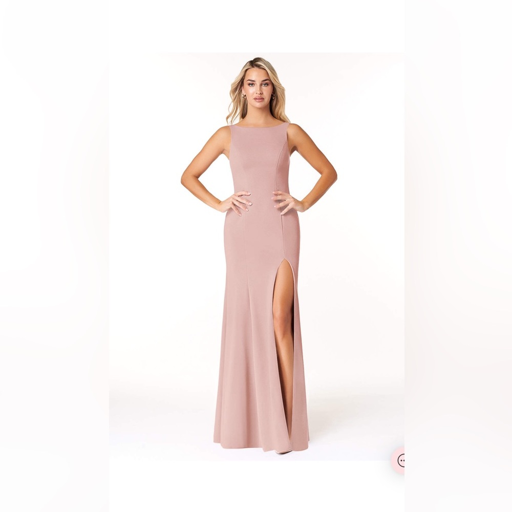 Mermaid Scoop Side Slit Stretch Crepe Floor-Length Dress dusty rose